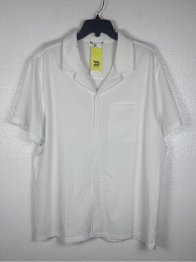 All in Motion Resort Button-Up Shirt White Check XL Men's Short Sleeve